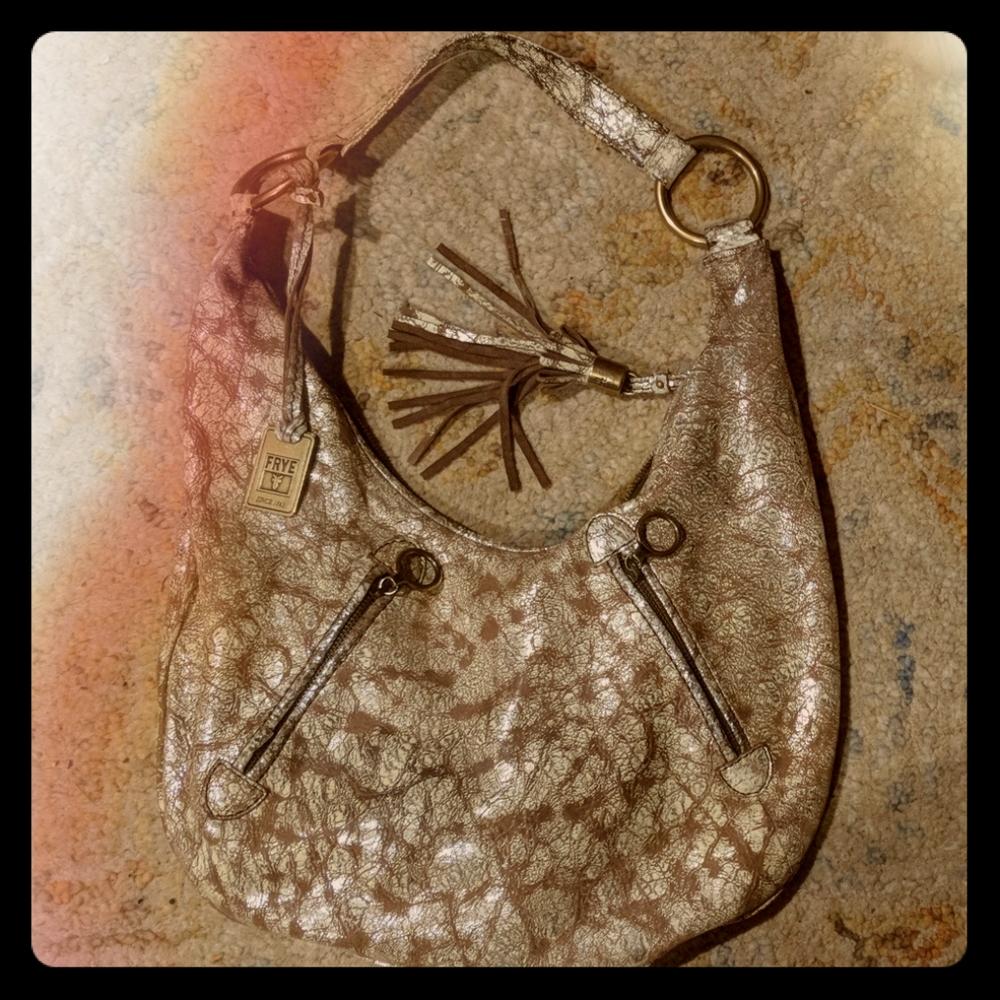 Frye Silver Hobo Bag Leather